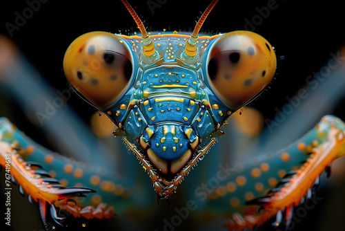 Extreme closeup of a praying mantis photo