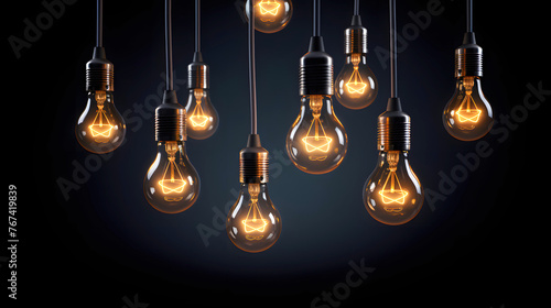 set of electric lamps on a dark wall background. electric lamp. home interior and equipment. lighting in the house