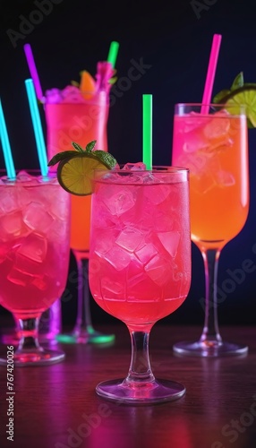 Neon Cocktails With Straw.