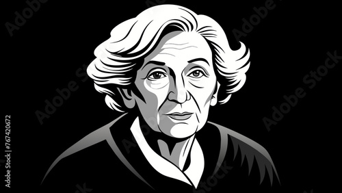 Captivating Black and White Vector Portrait Old Woman's Face Drawing © Mosharef ID:#6911090