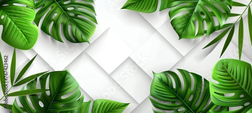 Abstract 3d white and green geometric floral pattern tiles wall texture background