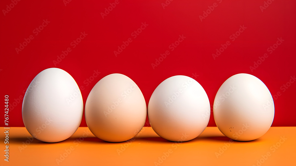 chicken eggs on a red background. breakfast food chicken eggs on a red background. breakfast food
