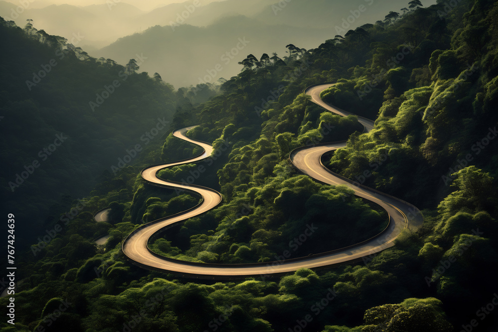 Aerial view of winding mountain road Aerial view of winding mountain road