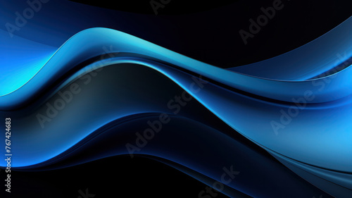Abstract black and blue neon background. Shiny moving lines and waves. Glowing neon pattern for backgrounds, banners, wallpapers, posters and covers. Generative AI.
