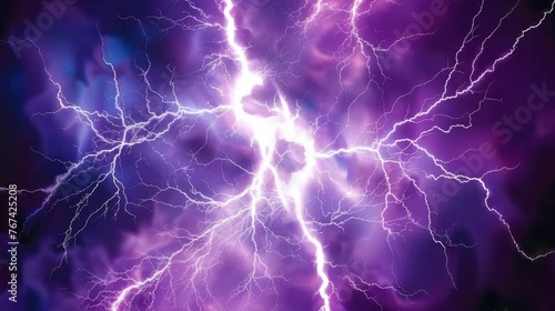  a close up of a lightning storm in the night sky with purple and purple hues and a black background.