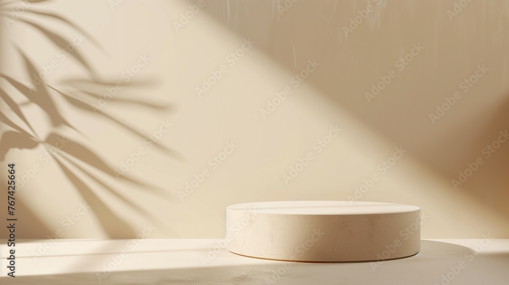 Modern Minimalist Podium on Warm Pastel Beige Background Modern Minimalist Podium on Warm Pastel Beige Background