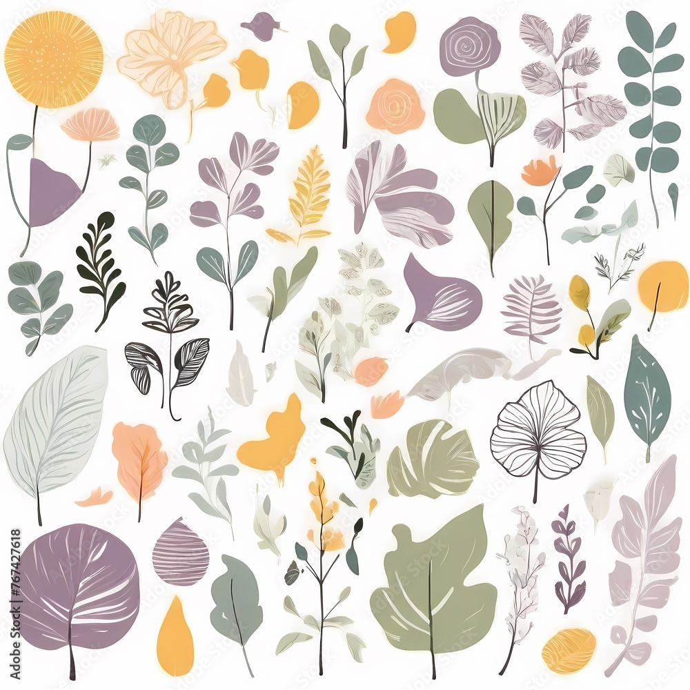 A collection of seamless pattern, colorful abstract plants and flowers. Hand drawn Collection of leaves and flowers. A close up of a pattern of flowers and leaves.
A collection of seamless pattern, colorful abstract plants and flowers. Hand drawn Collection of leaves and flowers. A close up of a pattern of flowers and leaves.