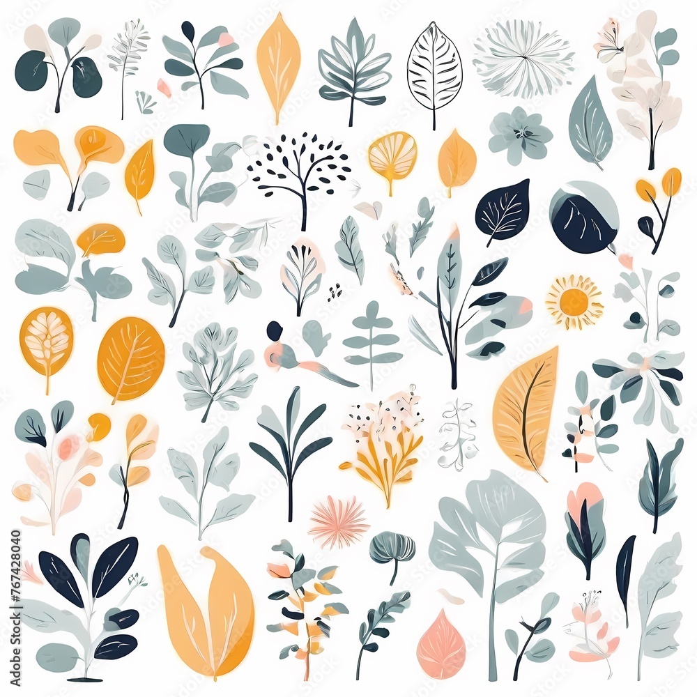 A collection of seamless pattern, colorful abstract plants and flowers. Hand drawn Collection of leaves and flowers. A close up of a pattern of flowers and leaves.
A collection of seamless pattern, colorful abstract plants and flowers. Hand drawn Collection of leaves and flowers. A close up of a pattern of flowers and leaves.