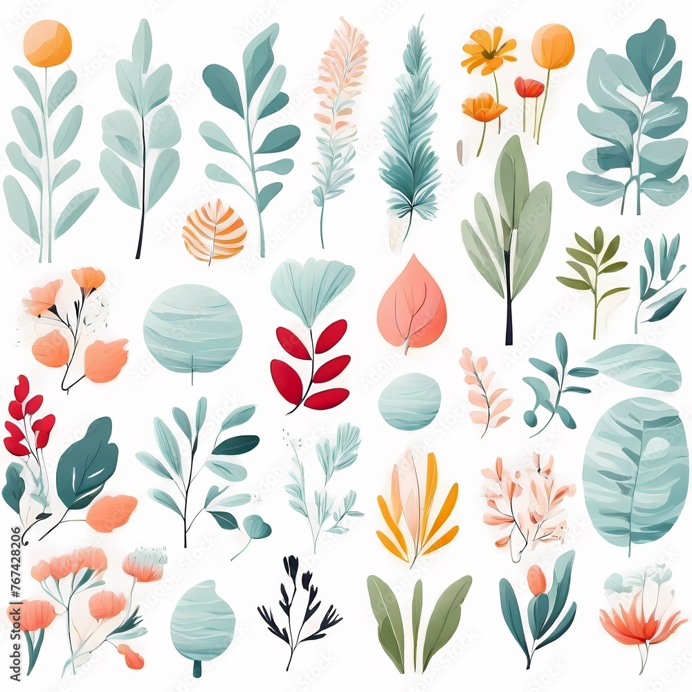 A collection of seamless pattern, colorful abstract plants and flowers. Hand drawn Collection of leaves and flowers. A close up of a pattern of flowers and leaves.
A collection of seamless pattern, colorful abstract plants and flowers. Hand drawn Collection of leaves and flowers. A close up of a pattern of flowers and leaves.