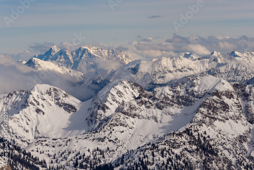 Mountain landscape of the Bavarian Alps in Oberstdorf. View from Nebelhorn Peak