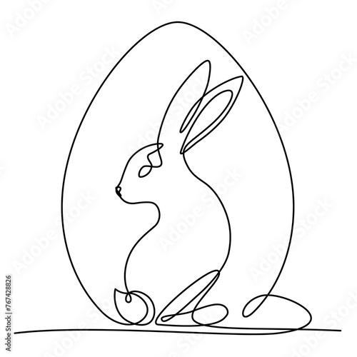Zajączek wielkanocny rysowany jedną ciągłą linią. Sylwetka królika w prostym minimalistycznym stylu. Ilustracja wektorowa.