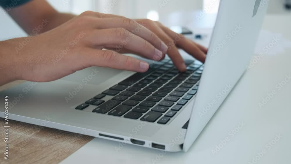 Close up of man hands typing on laptop computer keyboard and surfing internet on the table. Online working, business and technology concept Close up of man hands typing on laptop computer keyboard and surfing internet on the table. Online working, business and technology concept