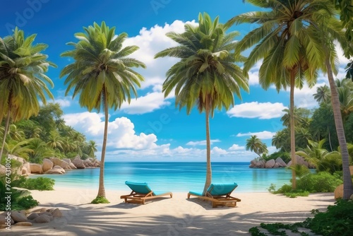 beach with palm trees and sea © Aisha