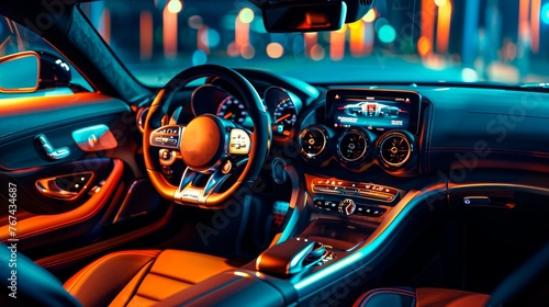 Luxurious car interior. Concept of luxury transport, automotive design, comfort driving experience.