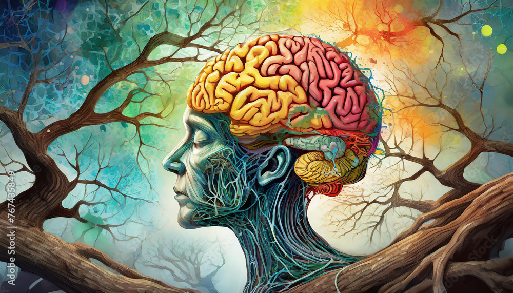 Human brain and tree in the abstract background.. World environment day ...