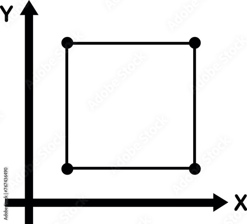 vector illustration cartesian axis in two dimensions and drawing flat square cube shape