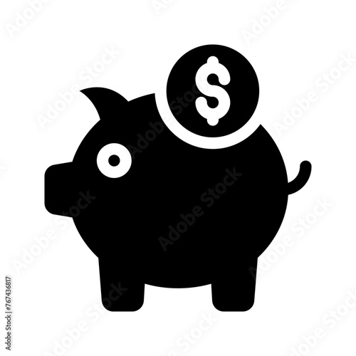 Piggy bank icon in line, solid style on white background
