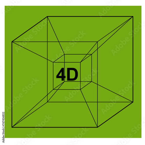 vector illustration cube box concept 4D fourth dimension, drawn outlines with stroke lines