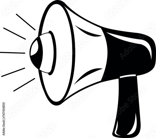 vector drawing illustration megaphone loudspeaker cartoon, drawn in black and white color. On a green chroma key background