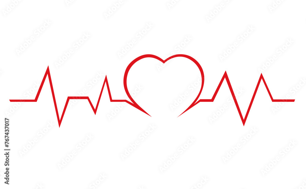 vector illustration red electrocardiogram heartbeat and heart shape