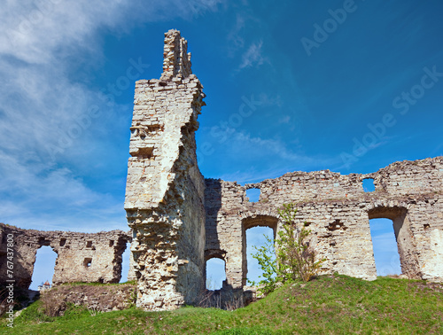 Spring view of Castle ruins (Sydoriv village ,Ternopil Oblast, Ukraine). photo