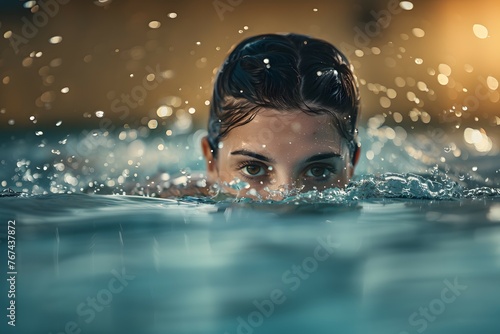 A woman swimming in a pool of water © Gary