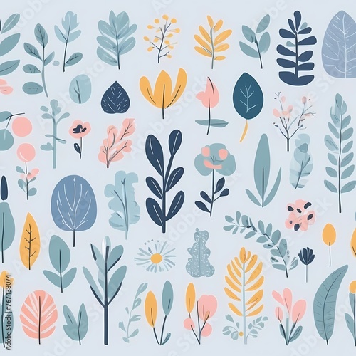 Wallpaper Mural A collection of seamless pattern, colorful abstract plants and flowers. Hand drawn Collection of leaves and flowers. A close up of a pattern of flowers and leaves.
 Torontodigital.ca