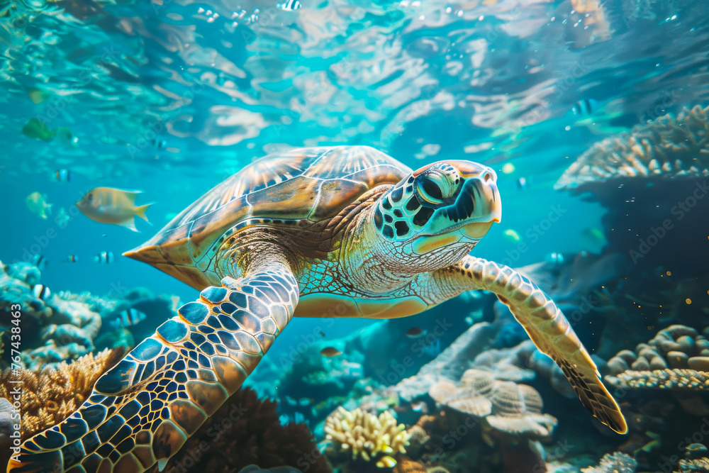 Fototapeta premium Turtle in Ocean Close Up