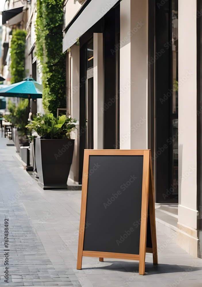Empty Menu Board in Front of Restaurant Entrance - Coffee Cafe Background, Mock-Up Design, Branding Showcase, Dining Experience