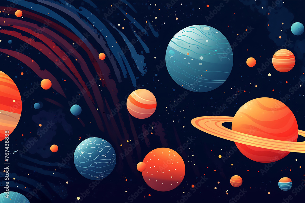 Solar system. Colorful planets, galaxy and universe. Space cartoon
