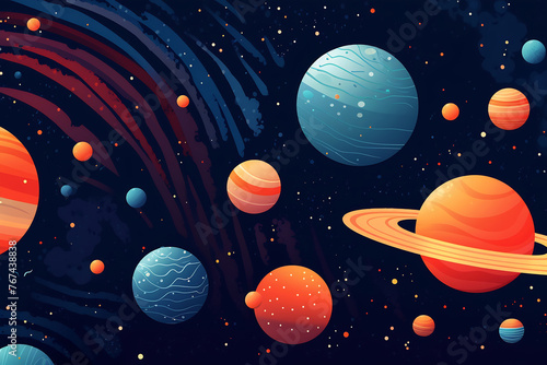 Solar system. Colorful planets, galaxy and universe. Space cartoon