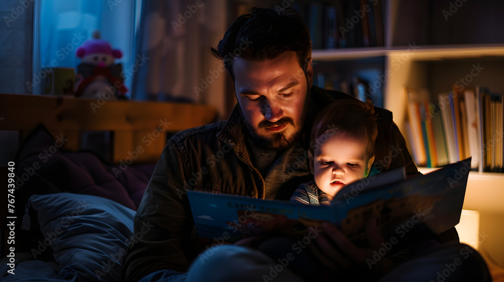 Tender Father Child Reading Moment on Father's Day Tender Father Child Reading Moment on Father's Day