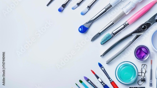 Manicure and Pedicure Tool Set on White Background With Copy Space
