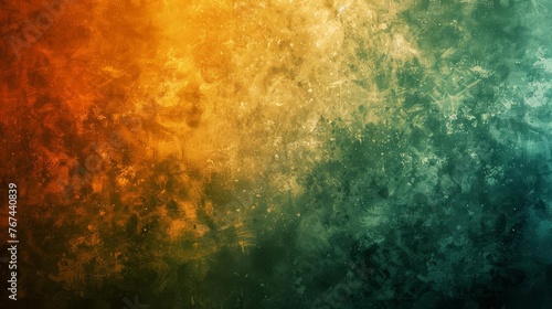 Abstract orange and green Earth tone background with grainy noise texture and bright light, digital art