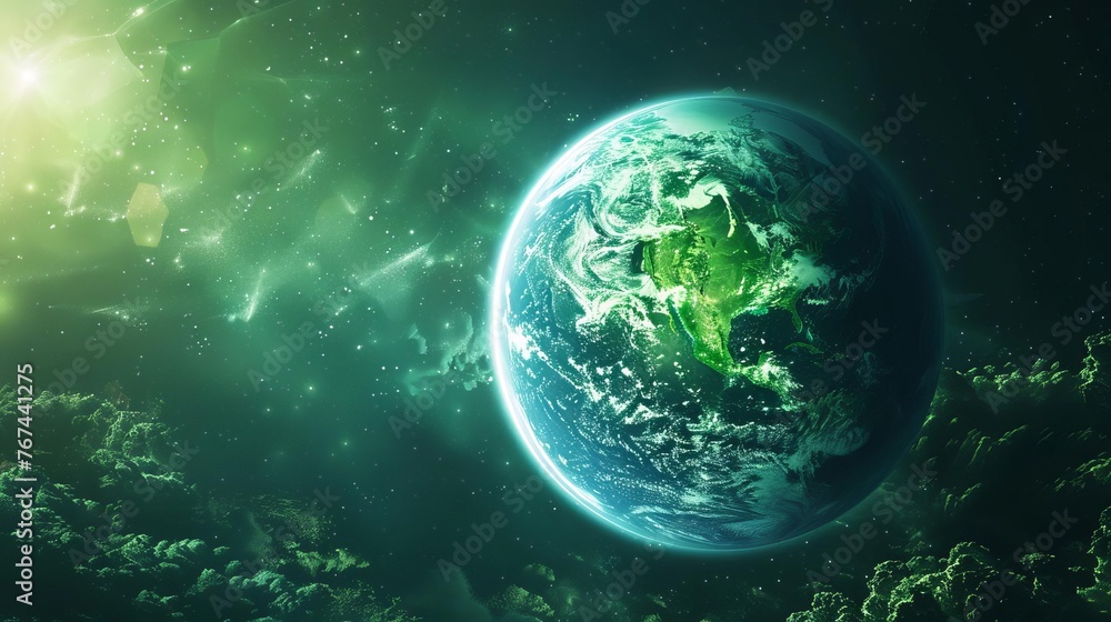Conceptual illustration of a green planet symbolizing environmental sustainability, ecological balance, and a brighter future for Earth