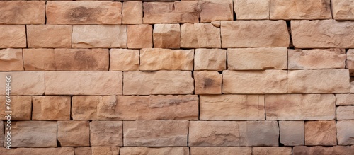 A close up of a brown brick wall with a lot of rectangular bricks. It showcases the beauty of brickwork  a popular building material for facades and stone walls