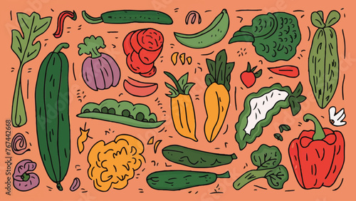 Vibrant Veggie Visions: Whimsical Hand-Drawn Collection for Creative Inspiration photo
