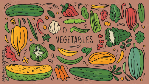 Vibrant Veggie Visions: Whimsical Hand-Drawn Collection for Creative Inspiration photo