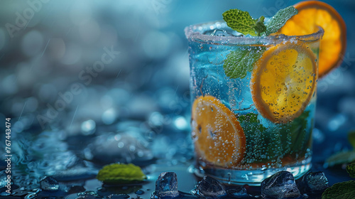  Blue Mojito Cocktail Enhanced With Citrus And Mint Leaves