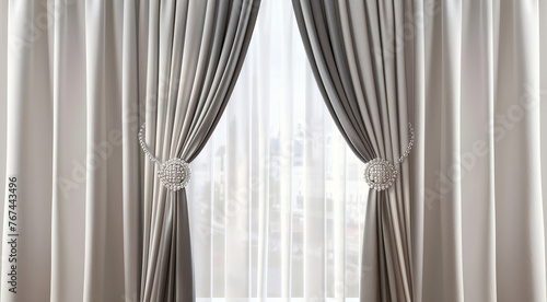  Elegant curtains in empty room.