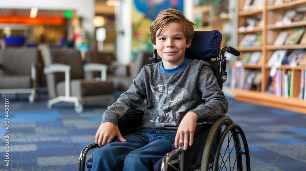 Determined disabled student in wheelchair engaged in learning within inclusive classroom environment Determined disabled student in wheelchair engaged in learning within inclusive classroom environment