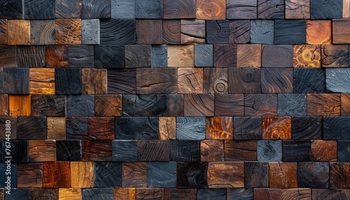 Abstract stack of wooden 3d cubes with rustic texture for unique backdrop design