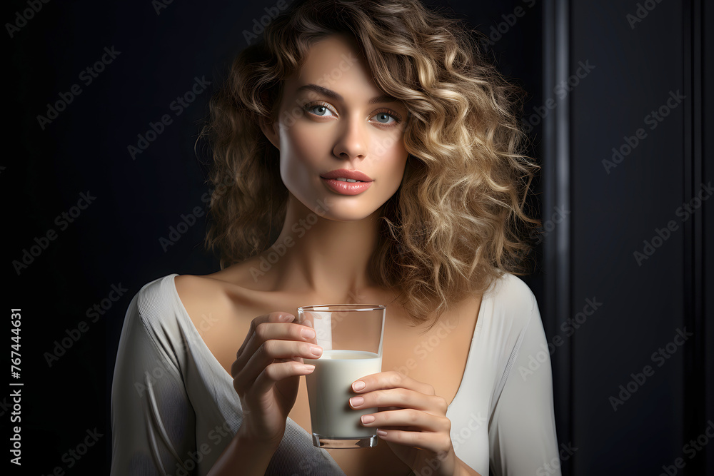 beautiful young woman with a glass of milk in her hands. healthy and healthy drinks beautiful young woman with a glass of milk in her hands. healthy and healthy drinks