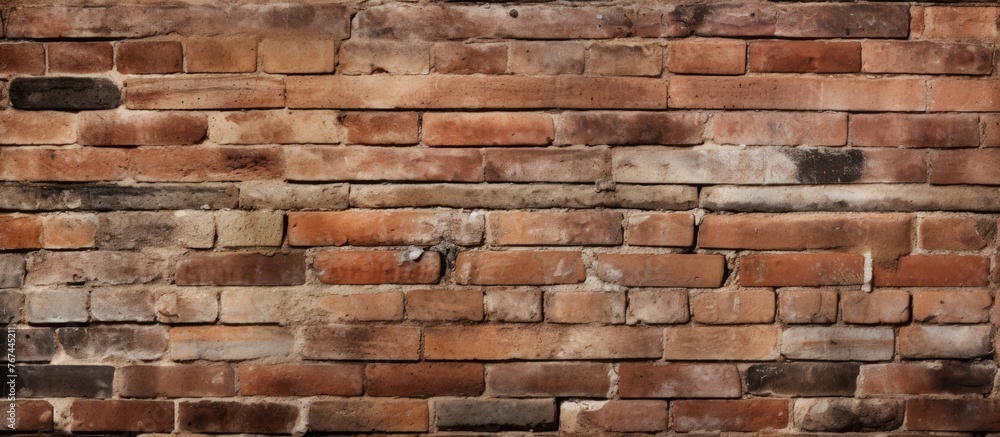 Fototapeta premium An up-close view of a brick wall showing a tiny hole in the structure