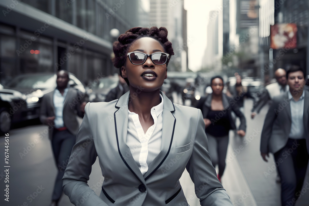 successful business african woman on a city street. career and business growth successful business african woman on a city street. career and business growth