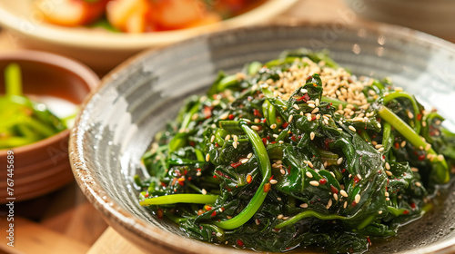 Korean spinach salad Sigeumchi namul, Korean side dish. Generative Ai © we3_food
