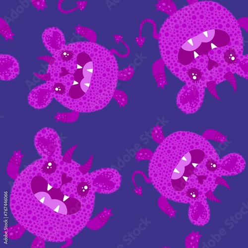 Halloween monsters animals with horns seamless bears pattern for wrapping paper and fabrics and kids print and party