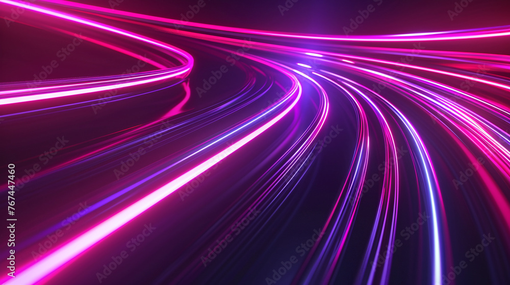 Dynamic neon light trails in vibrant pink and purple hues curve and flow over a dark background, creating a futuristic and energetic visual effect.
Dynamic neon light trails in vibrant pink and purple hues curve and flow over a dark background, creating a futuristic and energetic visual effect.
