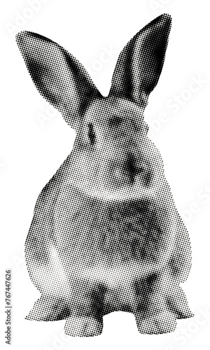 rabbit isolated retro halftone grunge dotted texture collage element for mixed media design