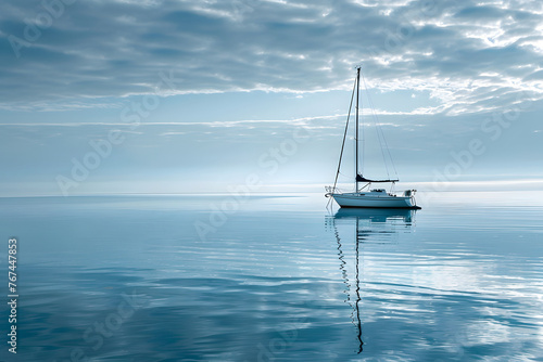 a sailboat anchored in a tranquil bay